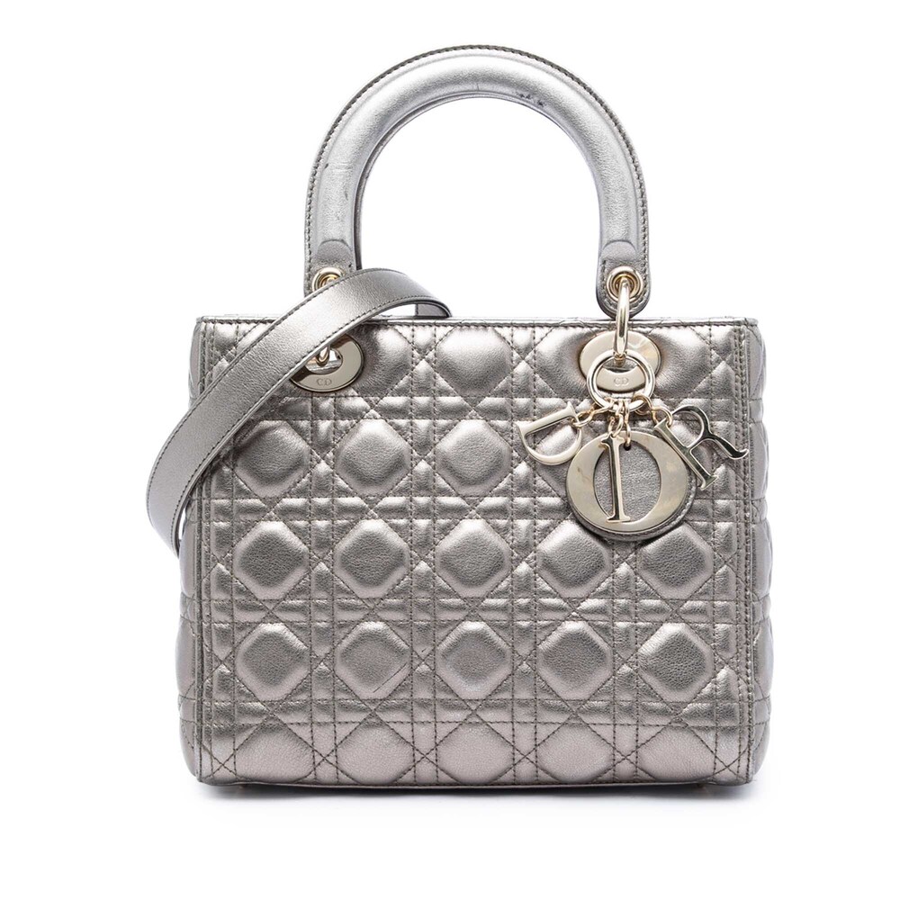 Pre-Loved Dior Medium Metallic Lambskin Cannage Lady Dior
